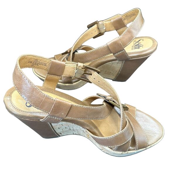 Sofft Women\'s Brown Leather Slingback Wedge Sandals Brown Size 8.5